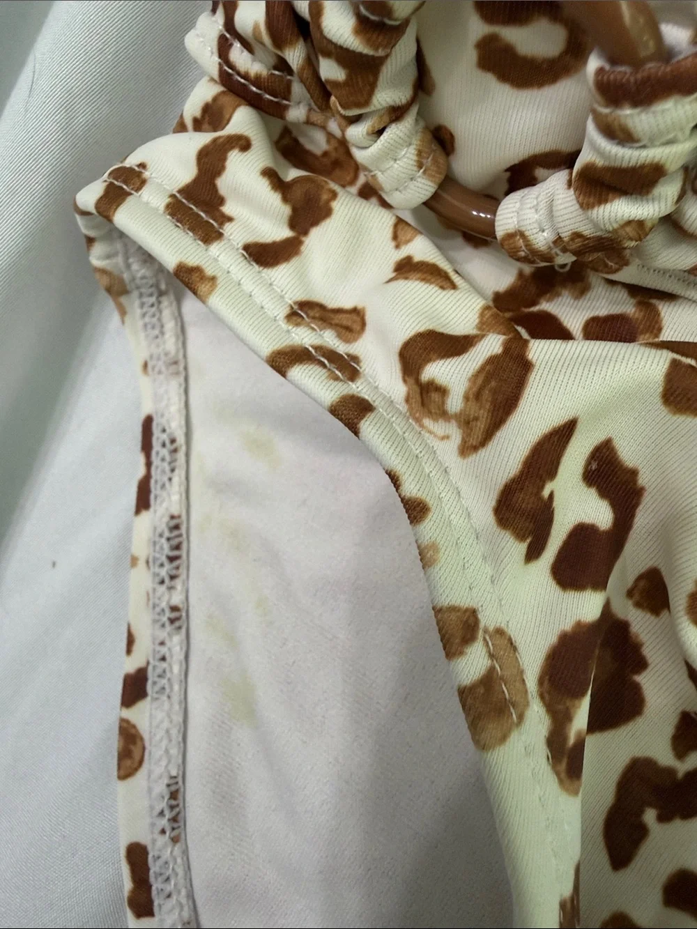 Janie and Jack Girls Leopard Print Ruffle Bikini Set - White and Brown